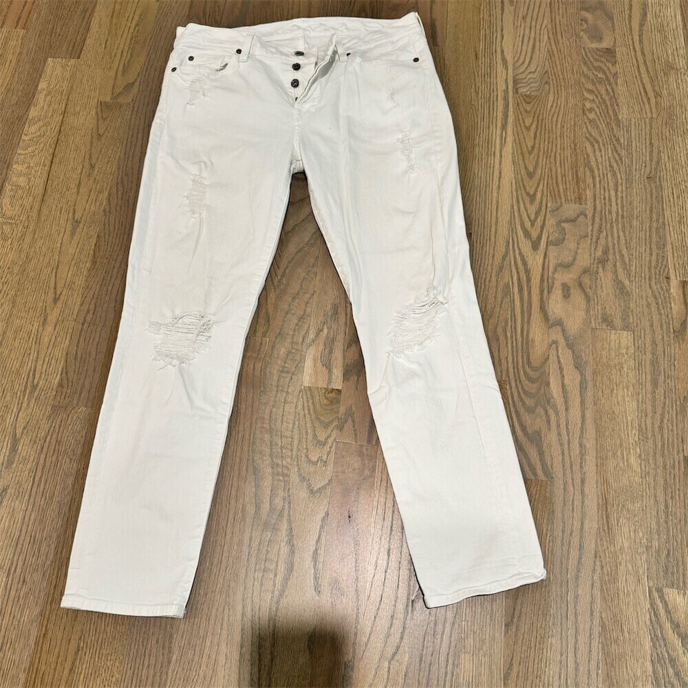 7 For All Mankind Jeans Womens Size 29 White Distressed Skinny Boyfriend